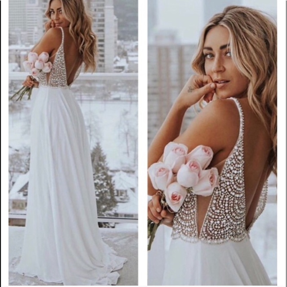 Lulu’s True Love White Beaded Rhinestone Maxi Dress